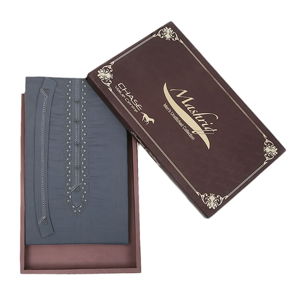Men's Mashriq Embroidered Un-Stitched Suit - Dark Grey, Men, Unstitched Fabric, Chase Value, Chase Value
