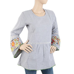Women's Western Top With Embroidered Sleeve & Lace - Dark Grey, Women, T-Shirts And Tops, Chase Value, Chase Value