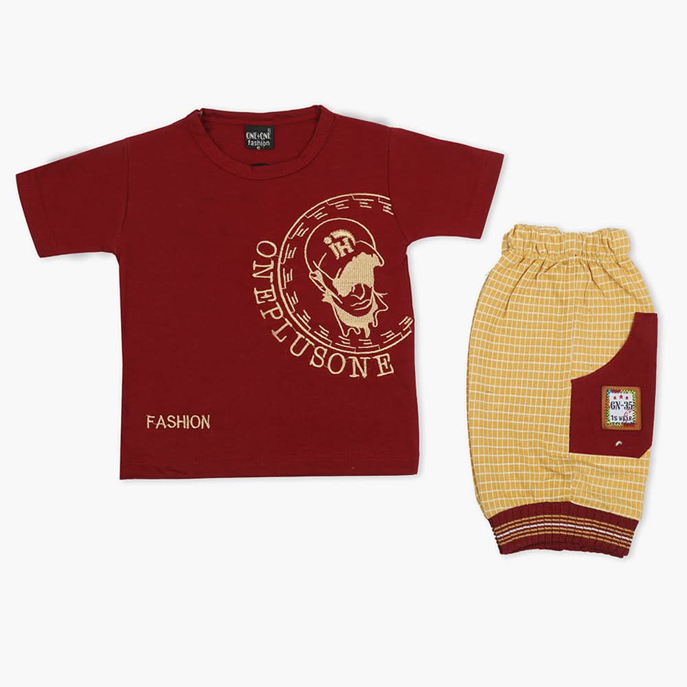 Boys Half Sleeves Short Suit - Maroon, Boys Sets & Suits, Chase Value, Chase Value