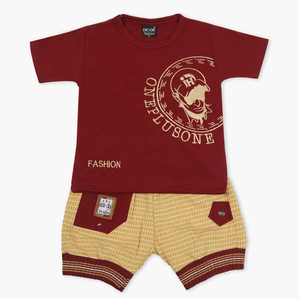 Boys Half Sleeves Short Suit - Maroon, Boys Sets & Suits, Chase Value, Chase Value