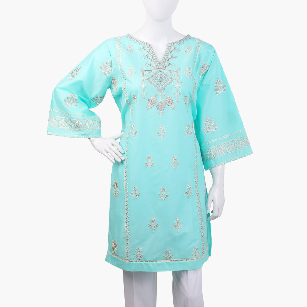 Women's Embroidered Kurti - Cyan, Women Ready Kurtis, Chase Value, Chase Value