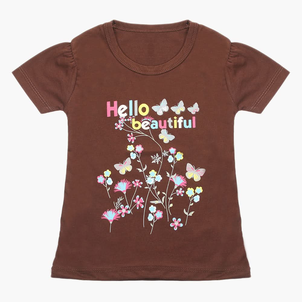 Girls Half Sleeves T-Shirt - Dark Brown, Girls T-Shirts, Chase Value, Chase Value