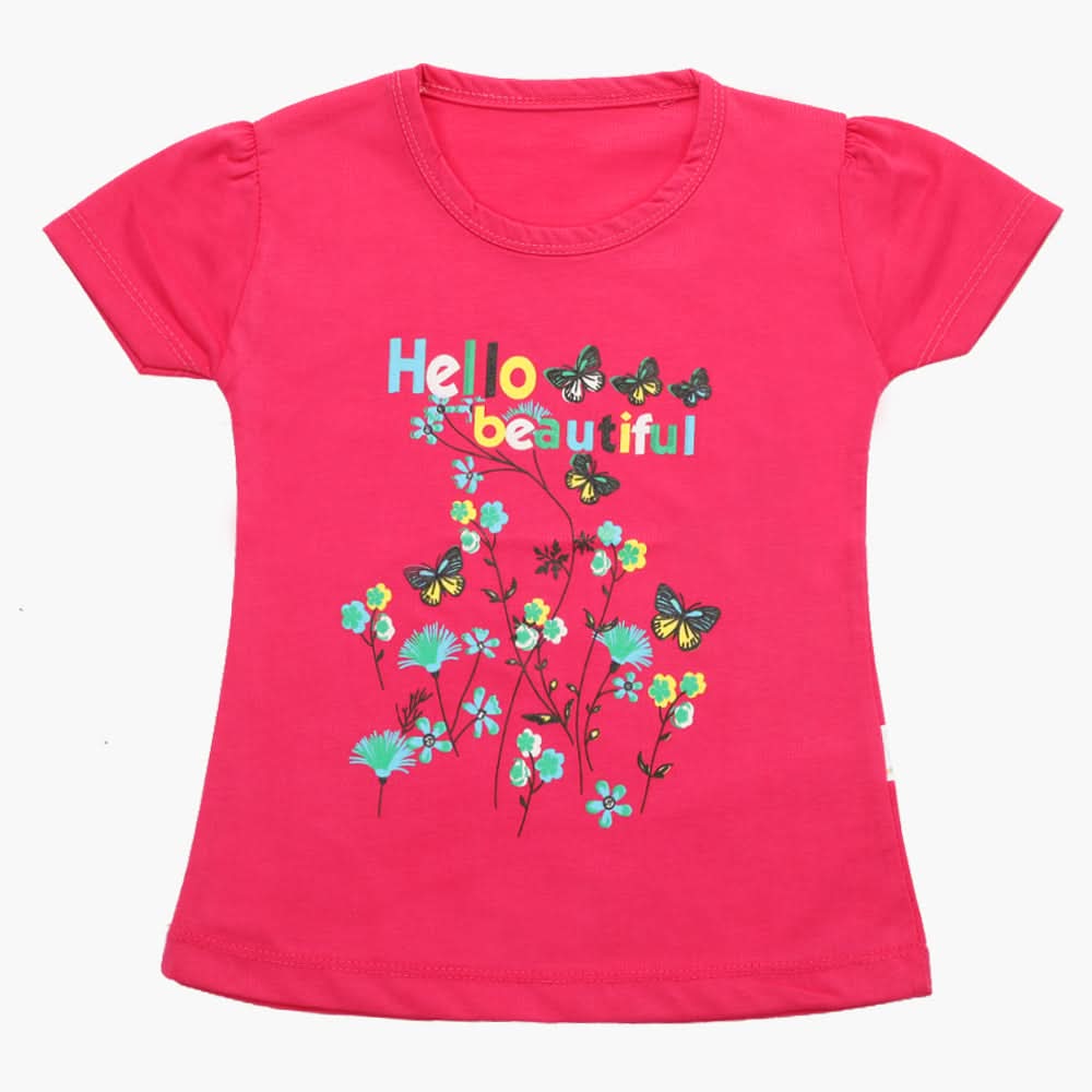 Girls Half Sleeves T-Shirt - Dark Pink, Girls T-Shirts, Chase Value, Chase Value