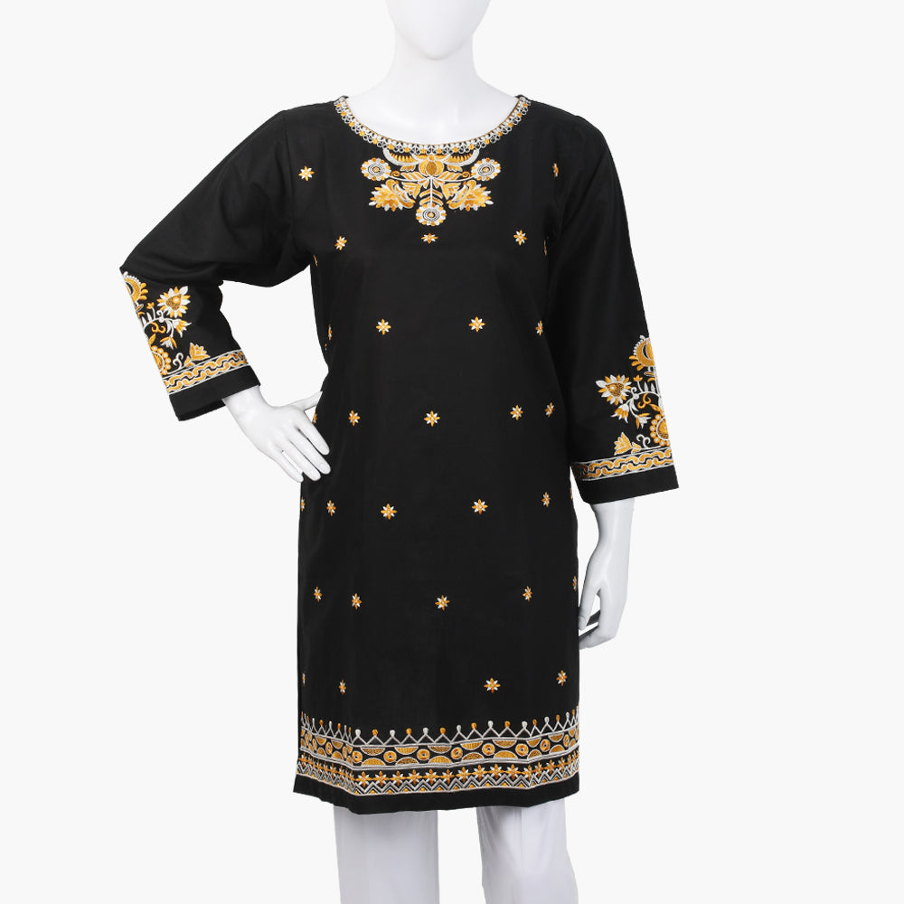 Women's Embroidered Kurti - Black, Women Ready Kurtis, Chase Value, Chase Value