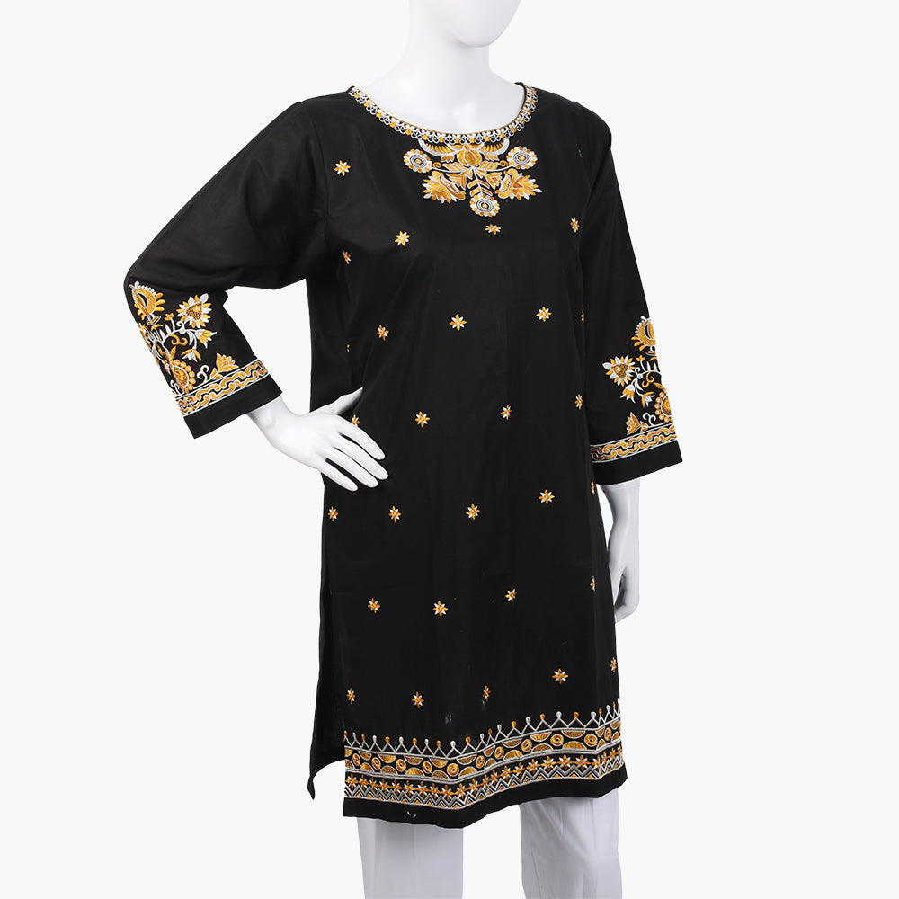 Women's Embroidered Kurti - Black, Women Ready Kurtis, Chase Value, Chase Value