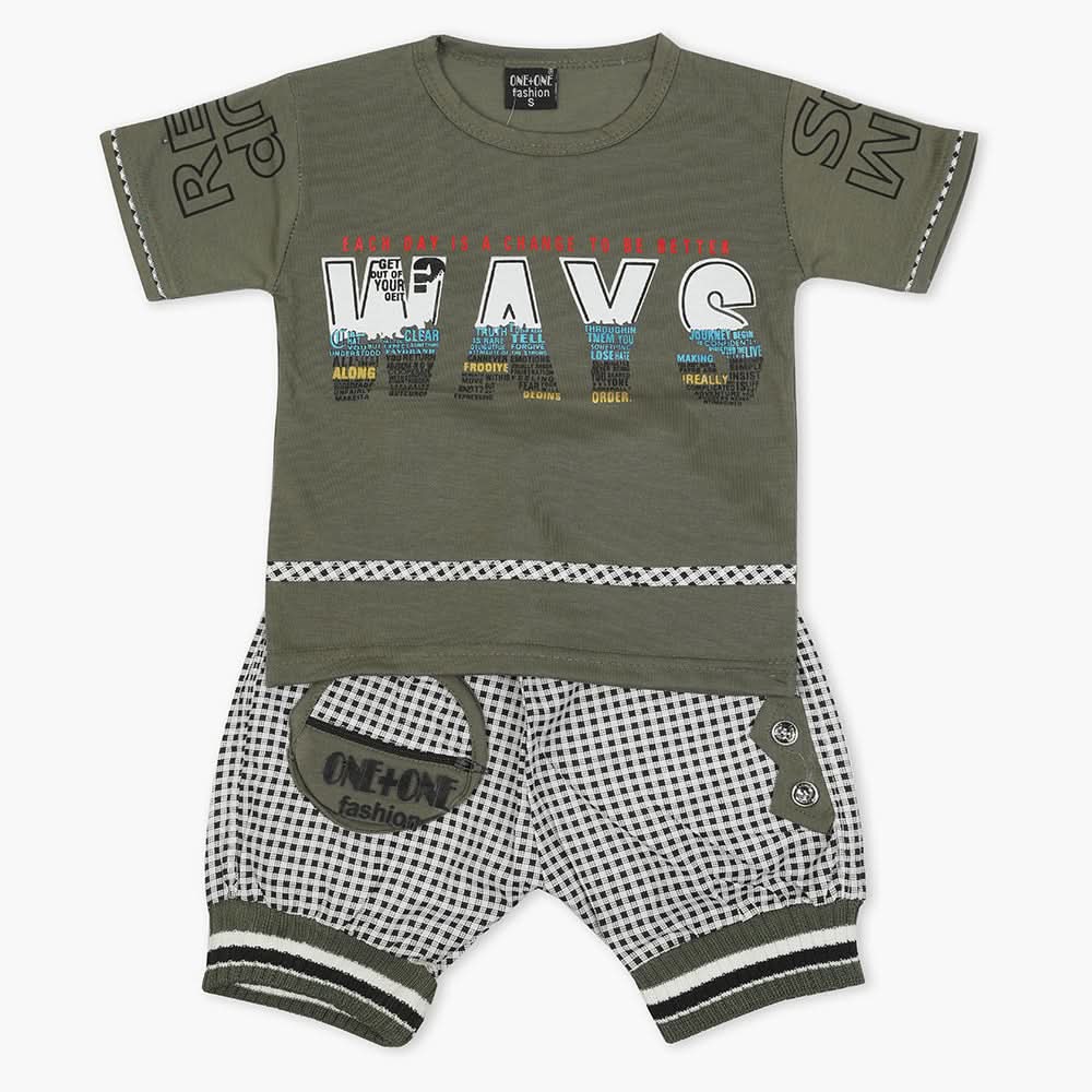 Boys Half Sleeves Short Suit - Olive Green, Boys Sets & Suits, Chase Value, Chase Value