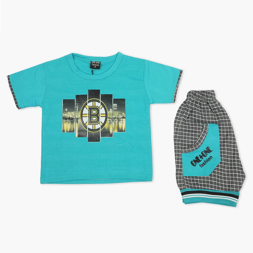 Boys Half Sleeves Short Suit - Sea Green, Boys Sets & Suits, Chase Value, Chase Value