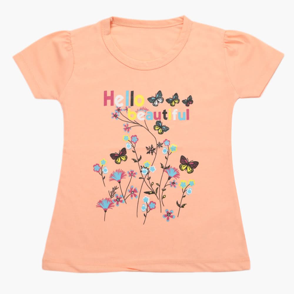 Girls Half Sleeves T-Shirt - Peach, Girls T-Shirts, Chase Value, Chase Value