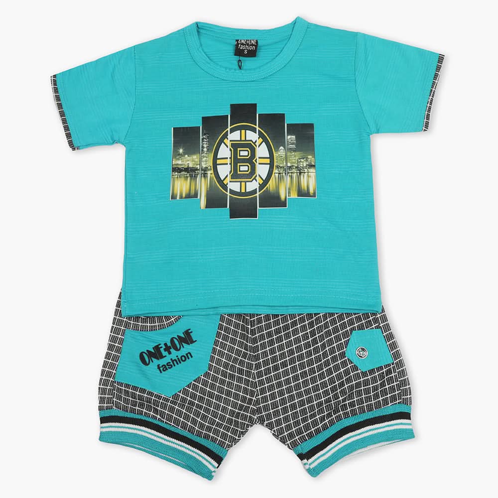 Boys Half Sleeves Short Suit - Sea Green, Boys Sets & Suits, Chase Value, Chase Value