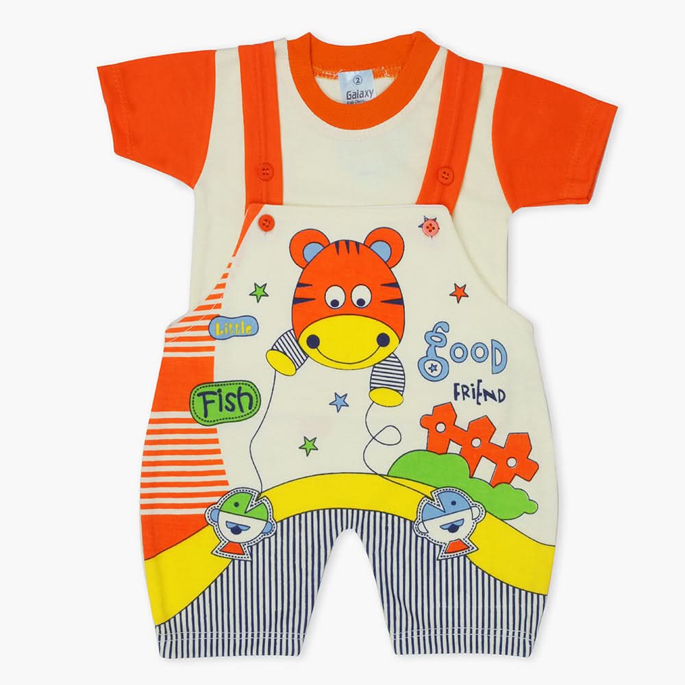 Newborn Boys Half Sleeves Romper - Orange, Newborn Boys Rompers, Chase Value, Chase Value