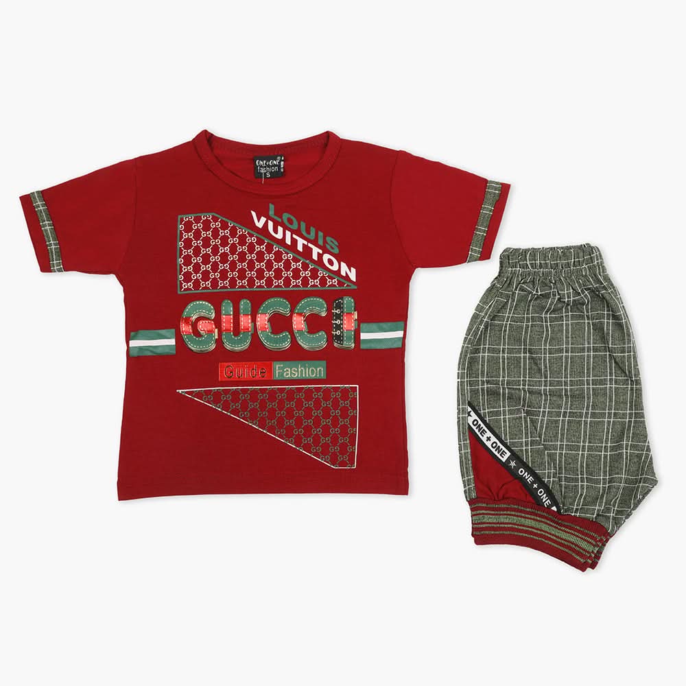 Boys Half Sleeves Short Suit - Maroon, Boys Sets & Suits, Chase Value, Chase Value