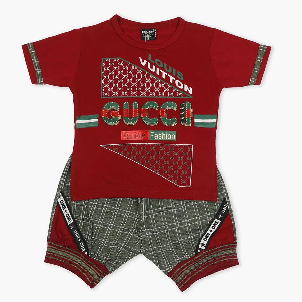 Boys Half Sleeves Short Suit - Maroon, Boys Sets & Suits, Chase Value, Chase Value