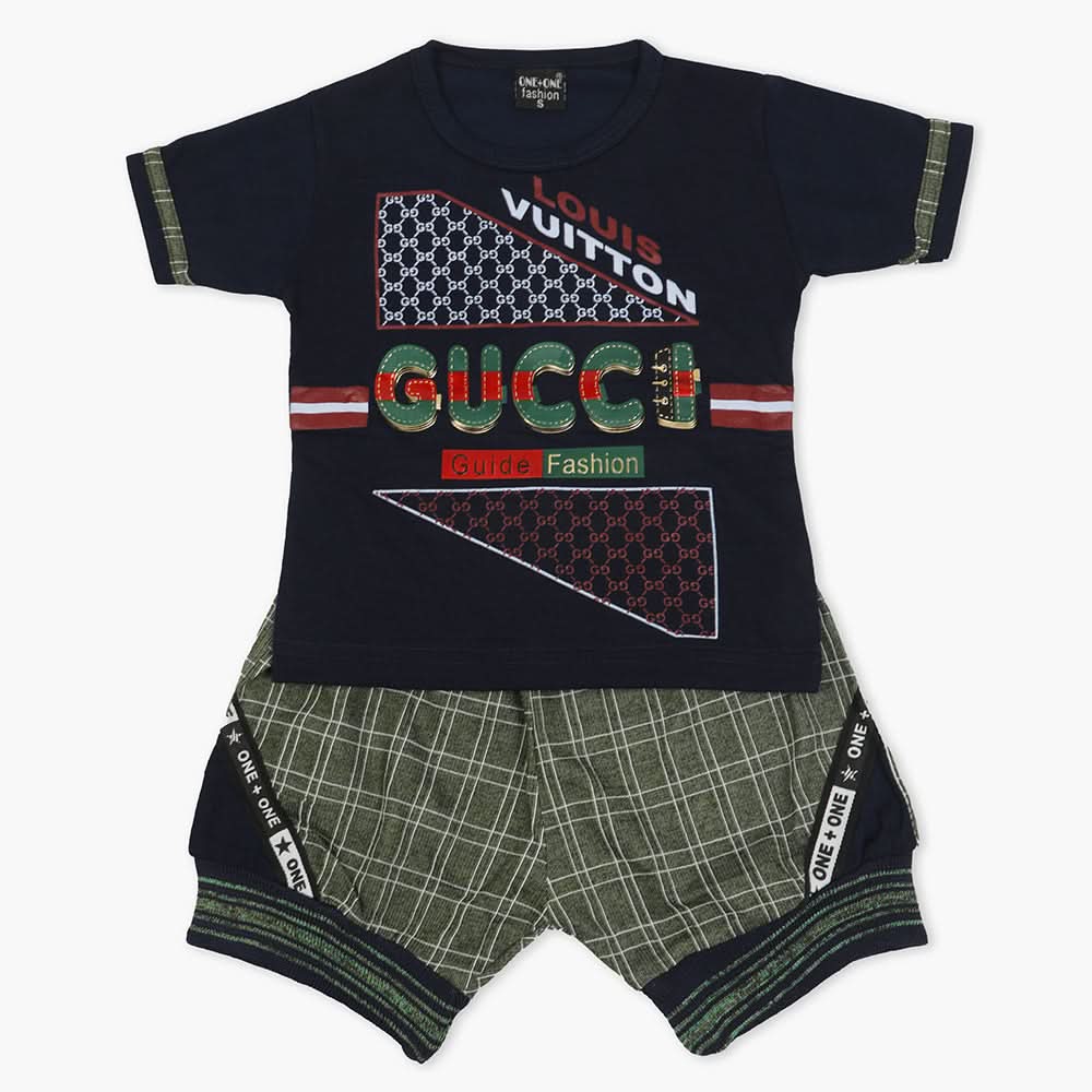 Boys Half Sleeves Short Suit - Navy Blue, Boys Sets & Suits, Chase Value, Chase Value