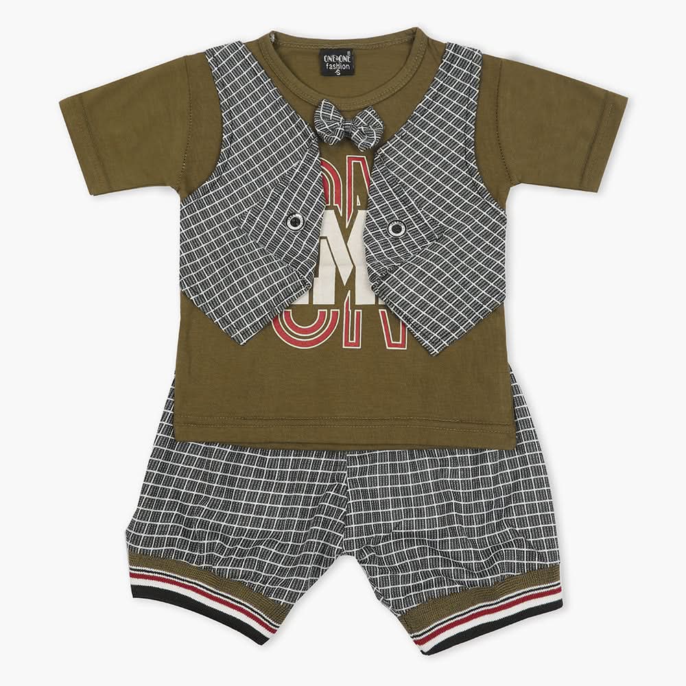 Boys Half Sleeves Suit - Olive Green, Boys Sets & Suits, Chase Value, Chase Value