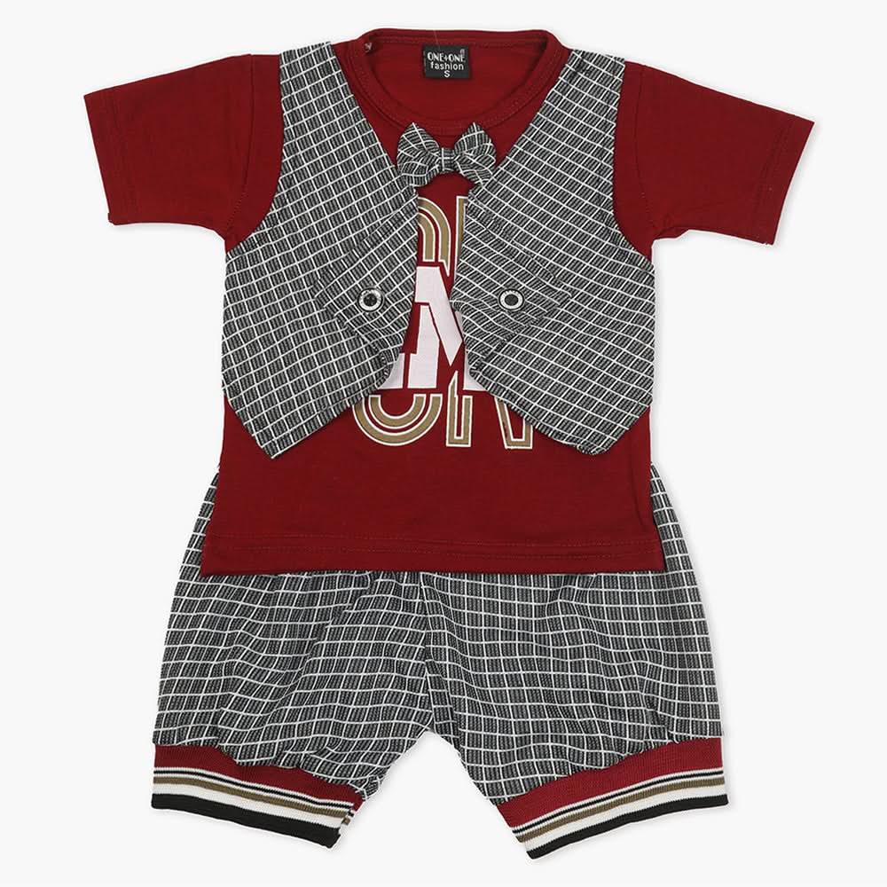 Boys Half Sleeves Suit - Maroon, Boys Sets & Suits, Chase Value, Chase Value