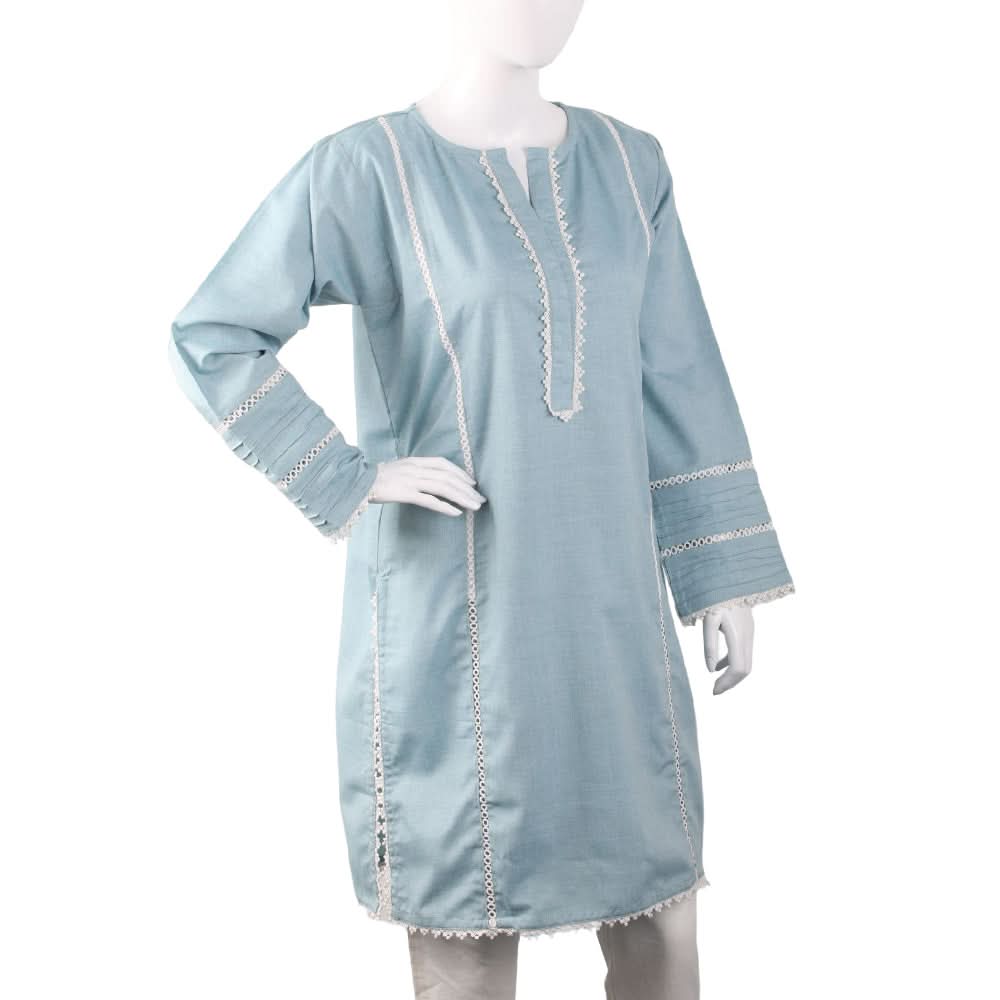 Women's Kurti With Lace - Sea Green, Women Ready Kurtis, Chase Value, Chase Value