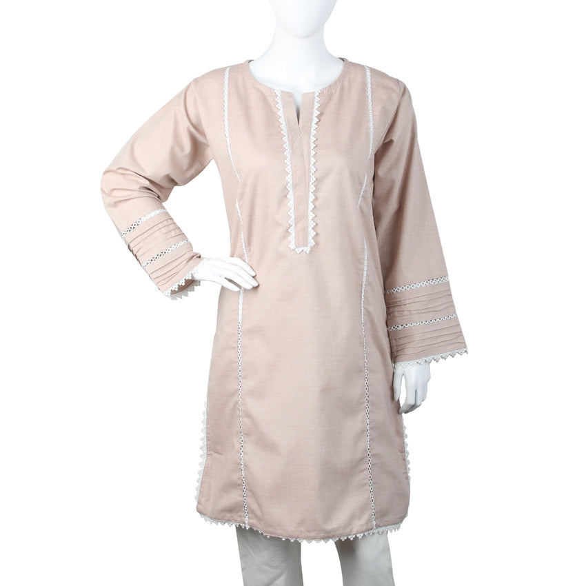 Women's Kurti With Lace - Pink, Women Ready Kurtis, Chase Value, Chase Value