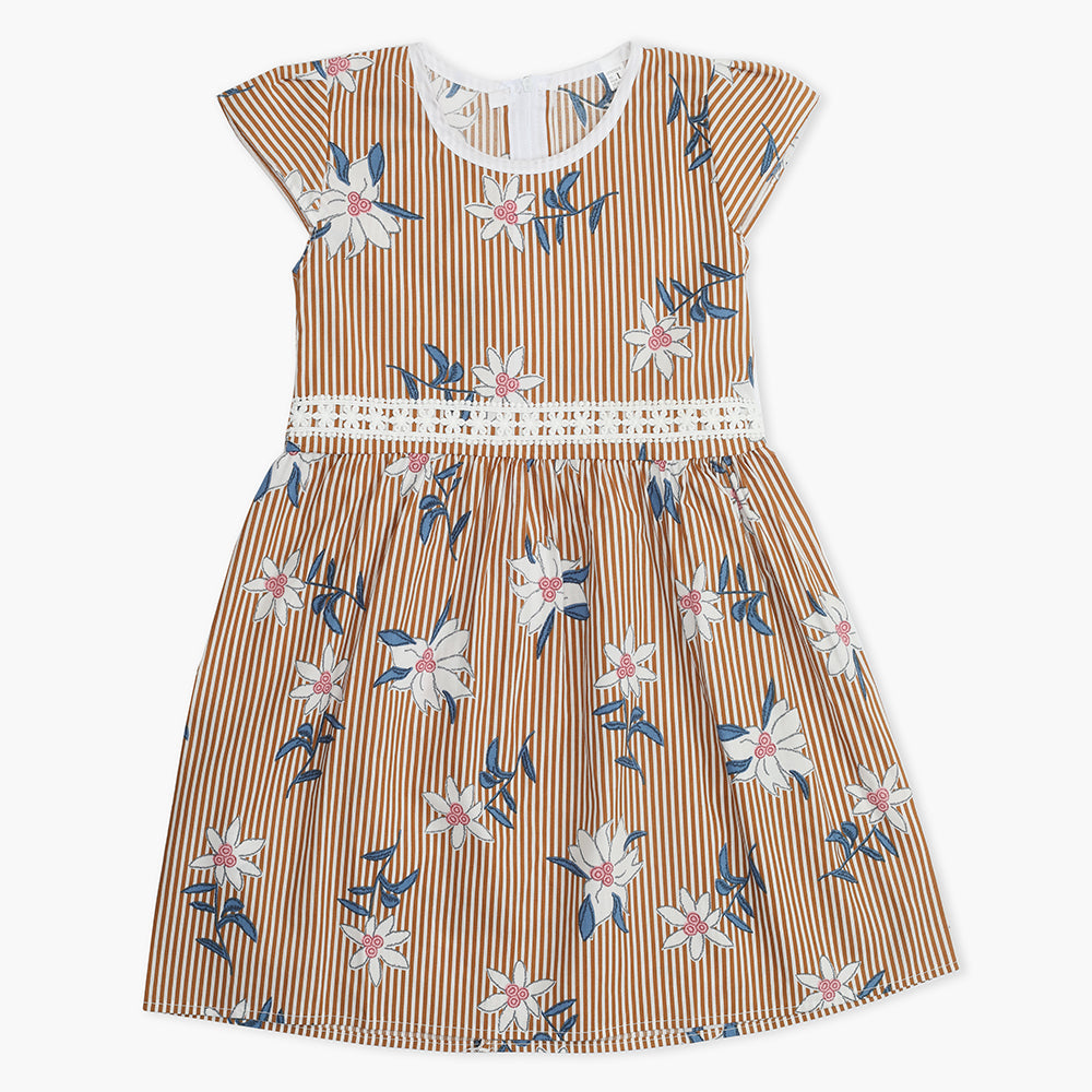 Girl's Cotton Frock - Brown, Girls Frocks, Chase Value, Chase Value