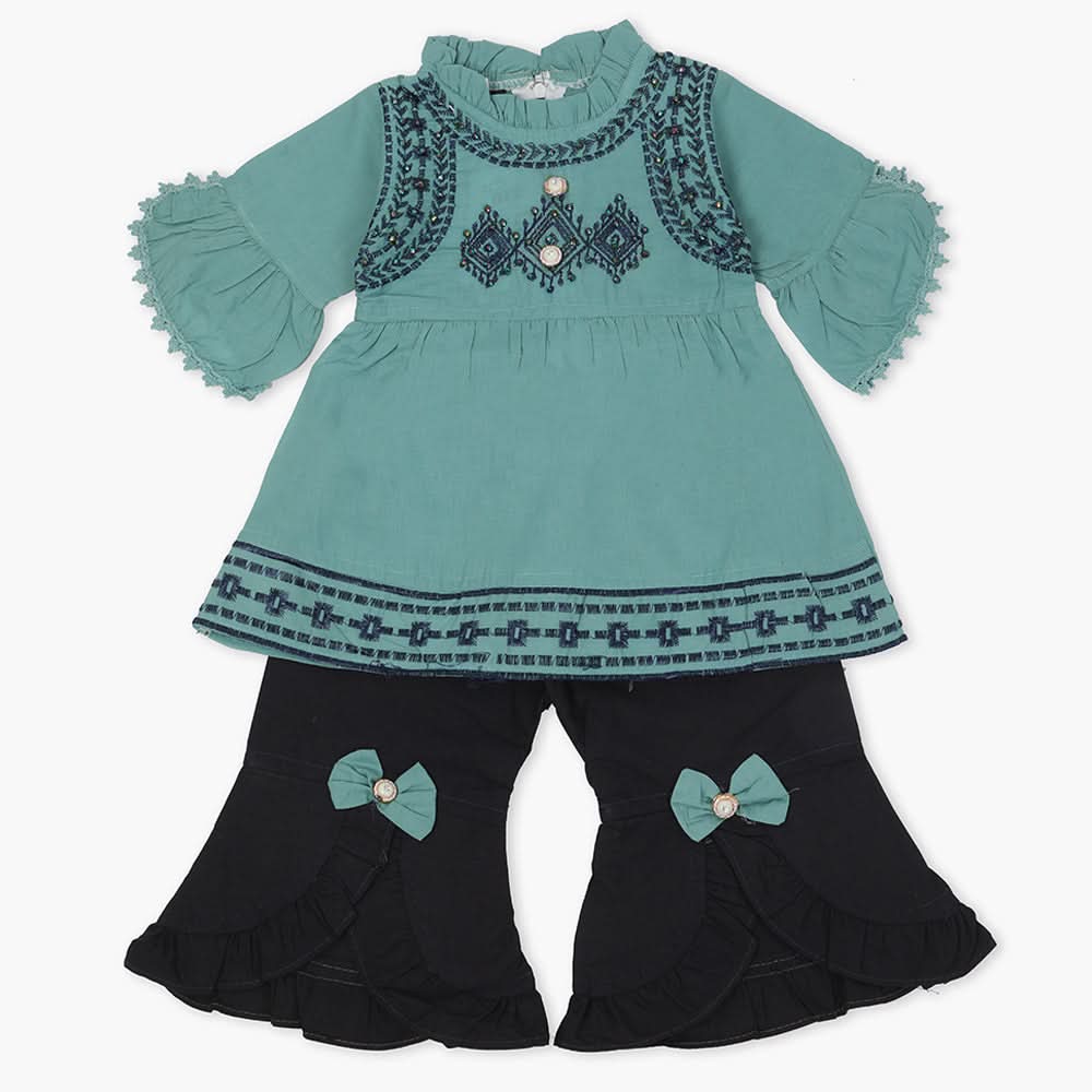 Girls Half Sleeves Suit - Steel Blue, Girls T-Shirts, Chase Value, Chase Value
