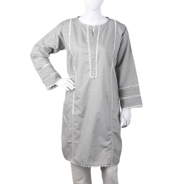 Women's Kurti With Lace - Grey, Women Ready Kurtis, Chase Value, Chase Value