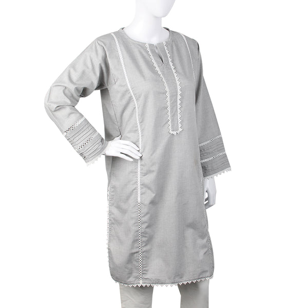 Women's Kurti With Lace - Grey, Women Ready Kurtis, Chase Value, Chase Value