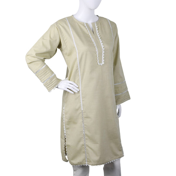 Women's Kurti With Lace - Beige, Women Ready Kurtis, Chase Value, Chase Value