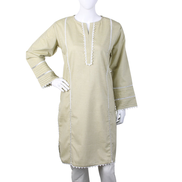 Women's Kurti With Lace - Beige, Women Ready Kurtis, Chase Value, Chase Value