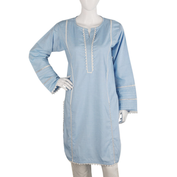 Women's Kurti With Lace - Sky Blue, Women Ready Kurtis, Chase Value, Chase Value