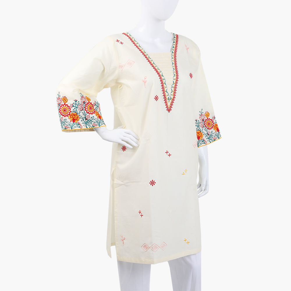 Women's Embroidered Kurti - Fawn, Women Ready Kurtis, Chase Value, Chase Value