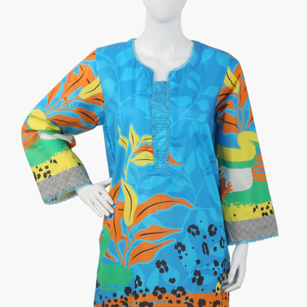 Women's Digital Printed Kurti - Blue, Women Ready Kurtis, Chase Value, Chase Value