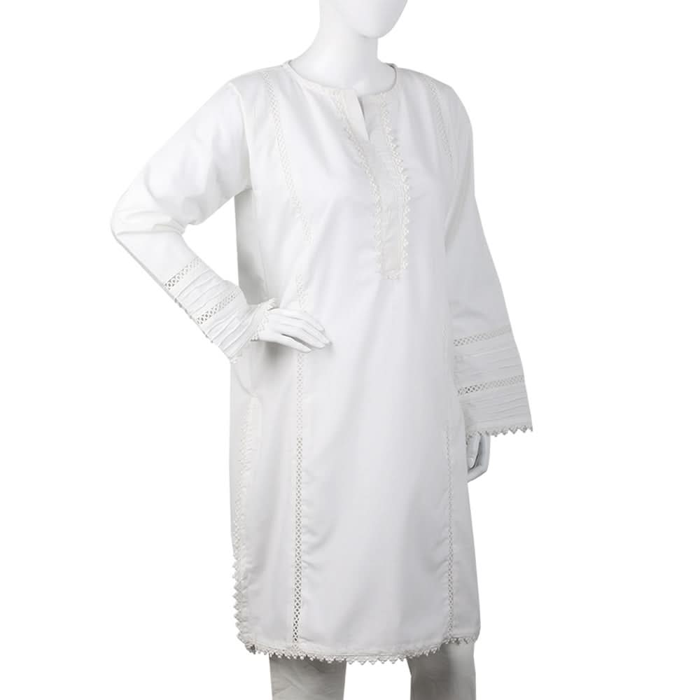 Women's Kurti With Lace - White, Women Ready Kurtis, Chase Value, Chase Value