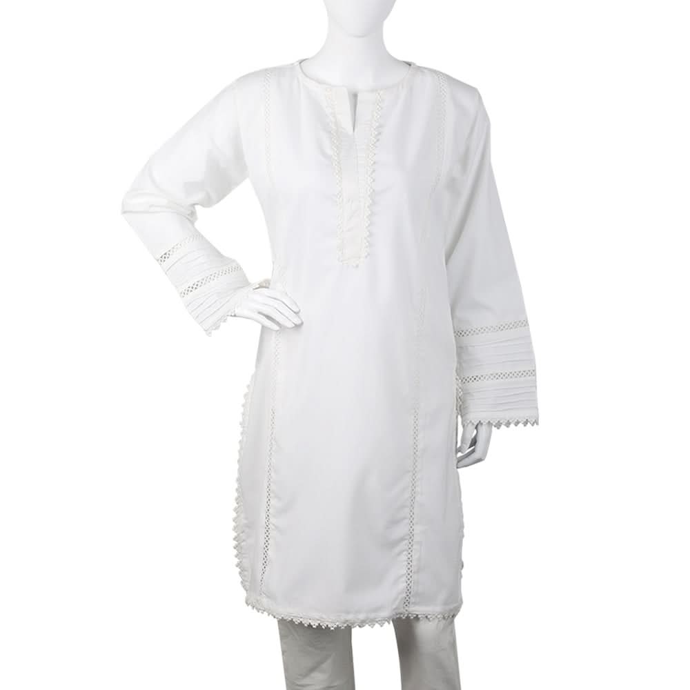 Women's Kurti With Lace - White, Women Ready Kurtis, Chase Value, Chase Value