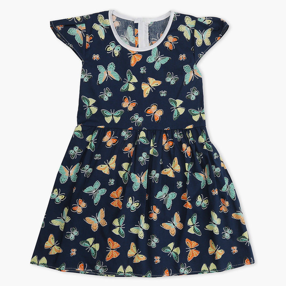 Girl's Cotton Frock - Navy Blue, Girls Frocks, Chase Value, Chase Value