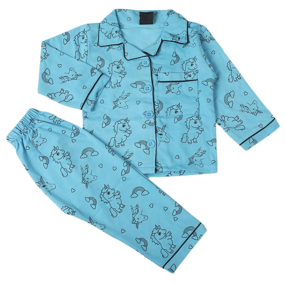 Girls Full Sleeves Night Suit - Blue, Girls Suits, Chase Value, Chase Value