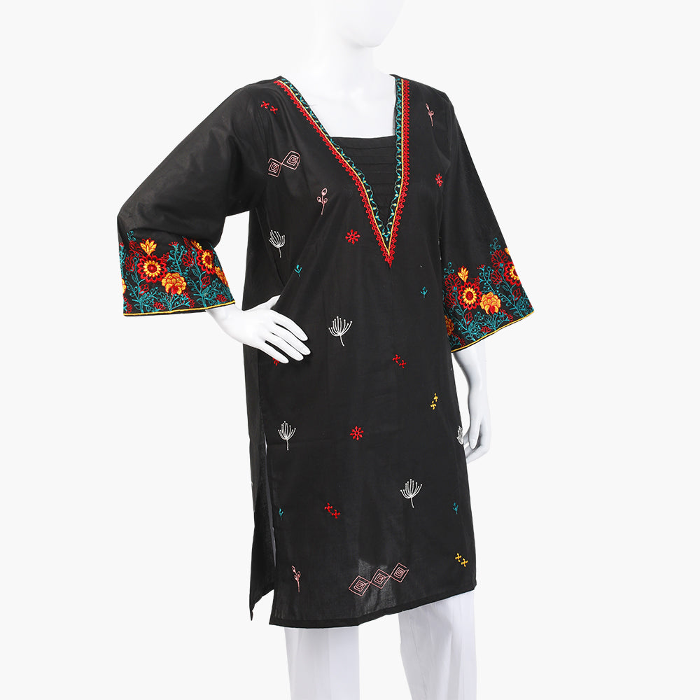 Women's Embroidered Kurti - Black, Women Ready Kurtis, Chase Value, Chase Value