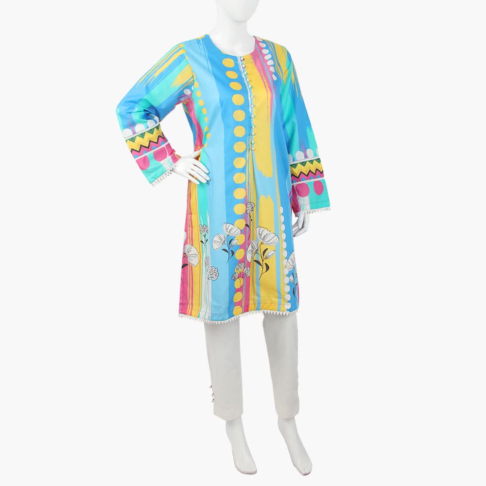 Women's Digital Printed Kurti - Blue, Women Ready Kurtis, Chase Value, Chase Value