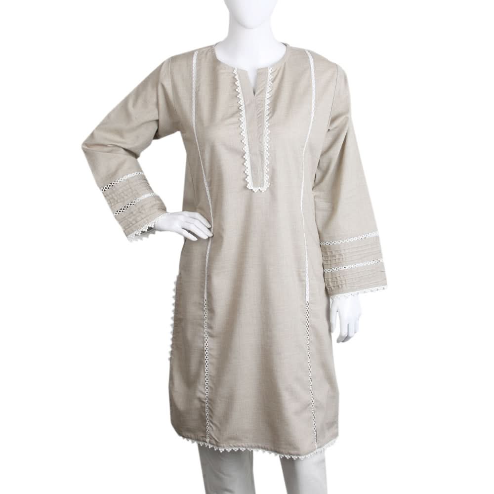 Women's Kurti With Lace - Skin, Women Ready Kurtis, Chase Value, Chase Value