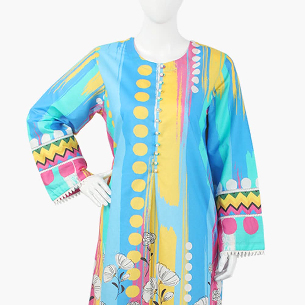 Women's Digital Printed Kurti - Blue, Women Ready Kurtis, Chase Value, Chase Value
