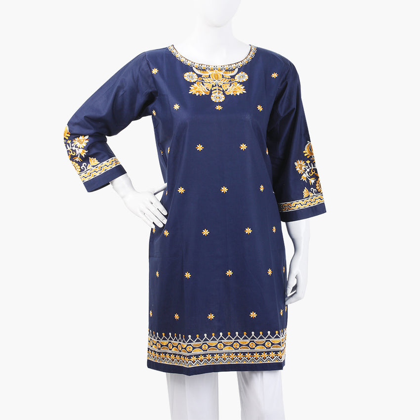 Women's Embroidered Kurti - Navy Blue, Women Ready Kurtis, Chase Value, Chase Value