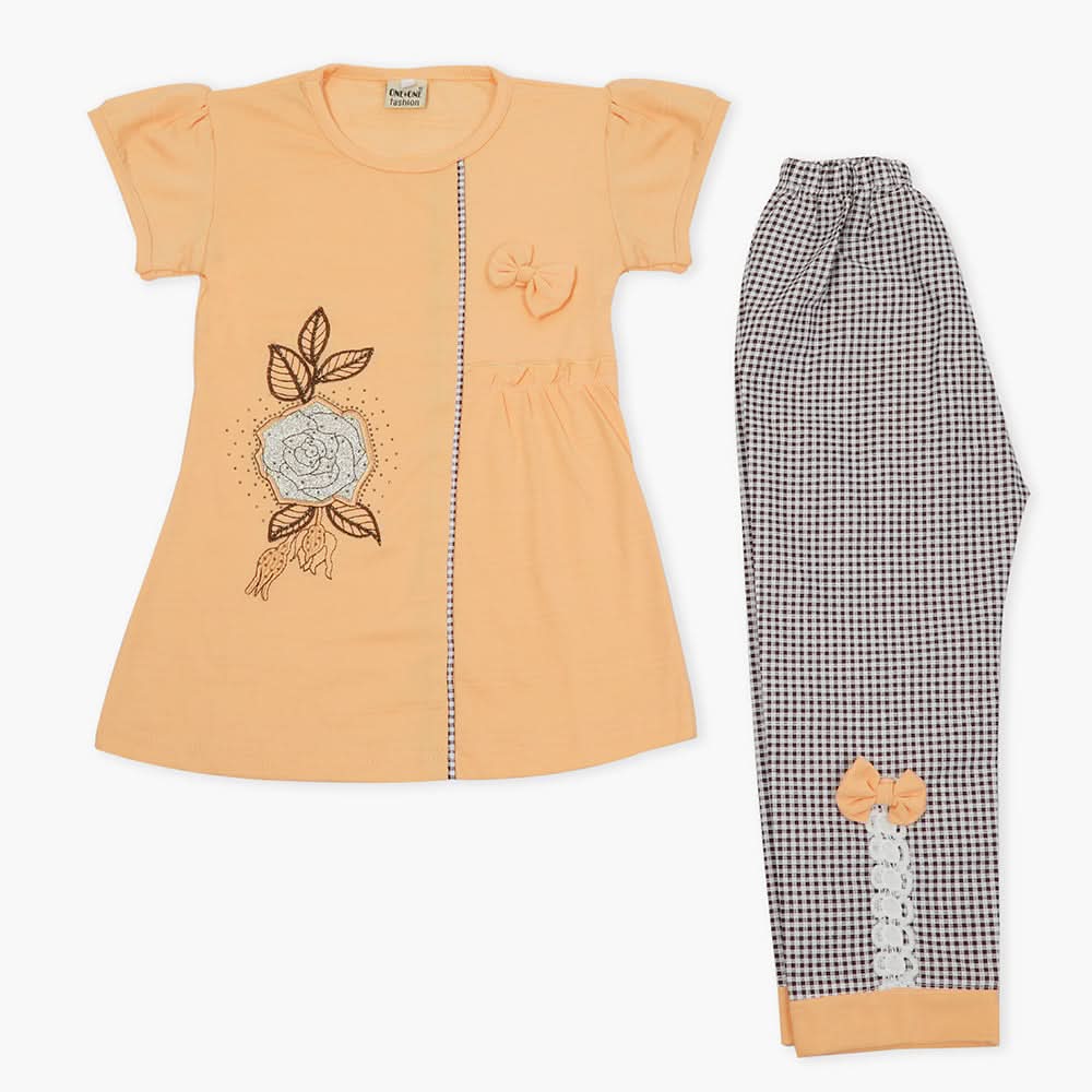 Girls Half Sleeves Suit - Peach, Girls T-Shirts, Chase Value, Chase Value