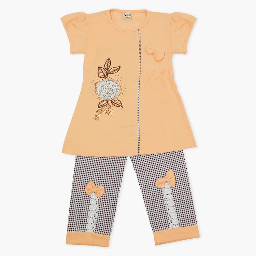 Girls Half Sleeves Suit - Peach, Girls T-Shirts, Chase Value, Chase Value