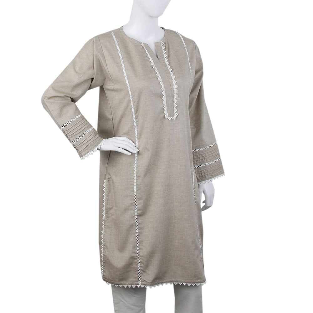 Women's Kurti With Lace - Skin, Women Ready Kurtis, Chase Value, Chase Value