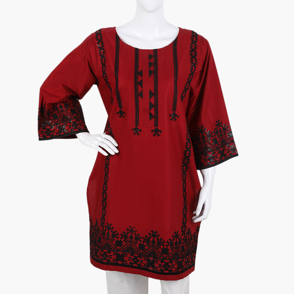 Women's Embroidered Kurti - Maroon, Women Ready Kurtis, Chase Value, Chase Value