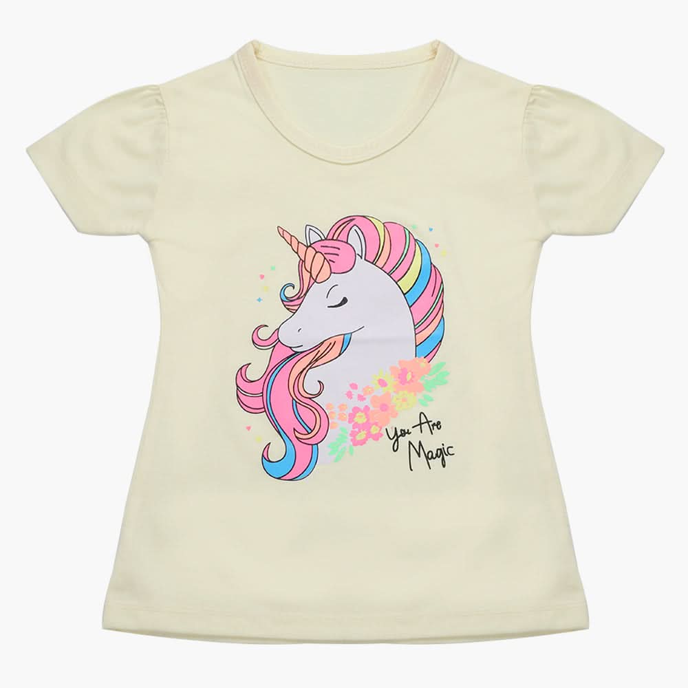 Girls Half Sleeves T-Shirt - Lemon, Girls T-Shirts, Chase Value, Chase Value