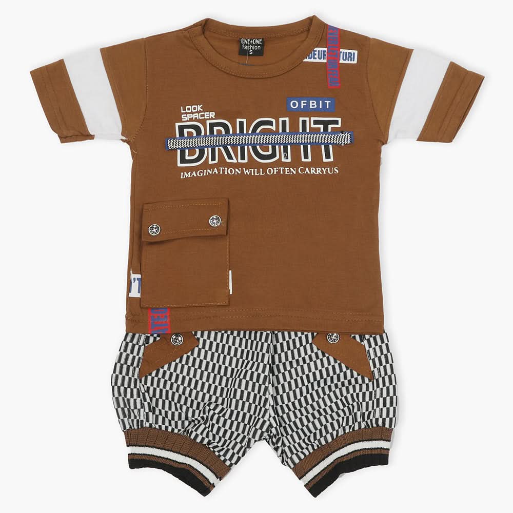 Boys Half Sleeves Suit - Dark Brown, Boys Sets & Suits, Chase Value, Chase Value