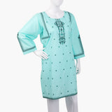 Women's Embroidered Kurti - Cyan, Women Ready Kurtis, Chase Value, Chase Value