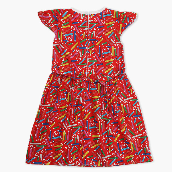 Girl's Cotton Frock - Red, Girls Frocks, Chase Value, Chase Value