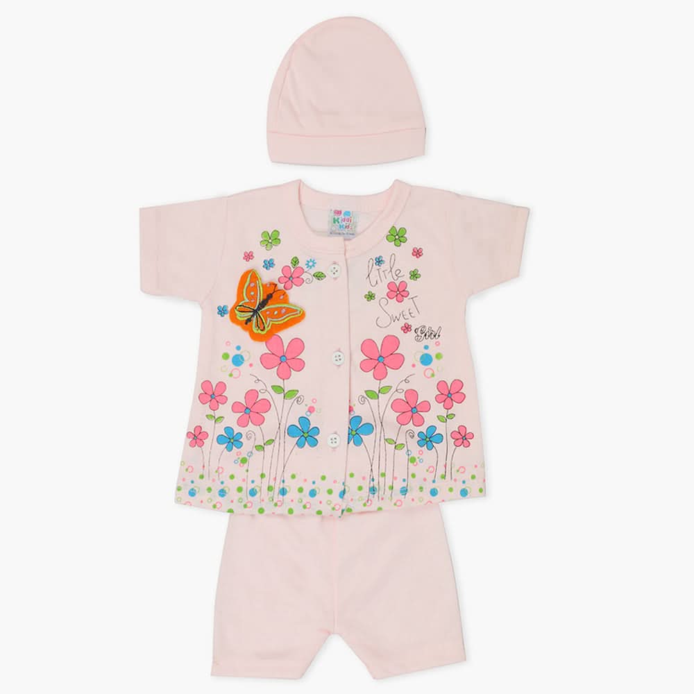 Newborn Girls Half Sleeves Suit - Pink, Newborn Girls Sets & Suits, Chase Value, Chase Value