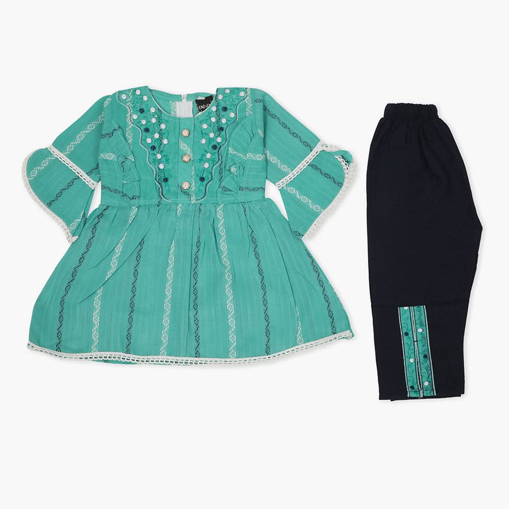 Girls Half Sleeves Suit - Sea Green, Girls Suits, Chase Value, Chase Value