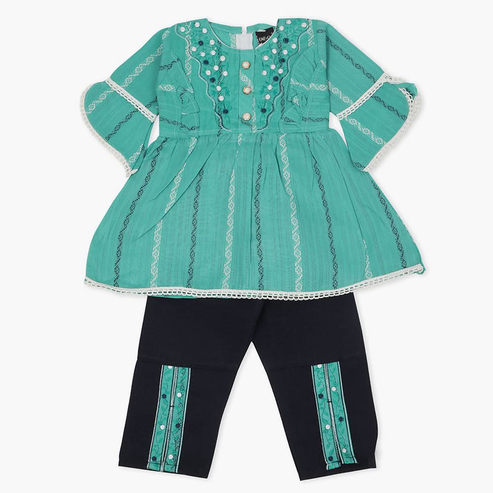 Girls Half Sleeves Suit - Sea Green, Girls Suits, Chase Value, Chase Value
